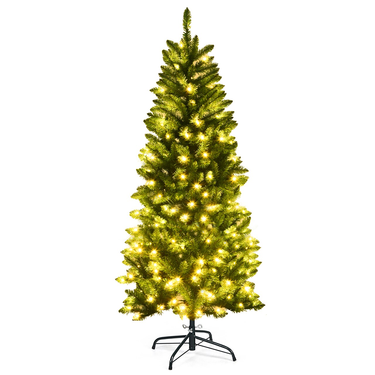 Costway 5Ft Pre-lit Artificial Pencil Christmas Tree Hinged Fir PVC Tree /150 LED Lights